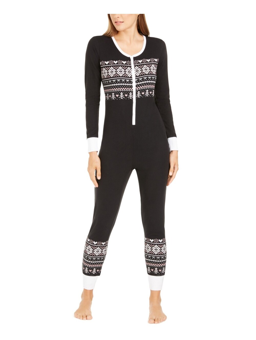Jenni Womens Printed Thermal One Piece Pajama Size M